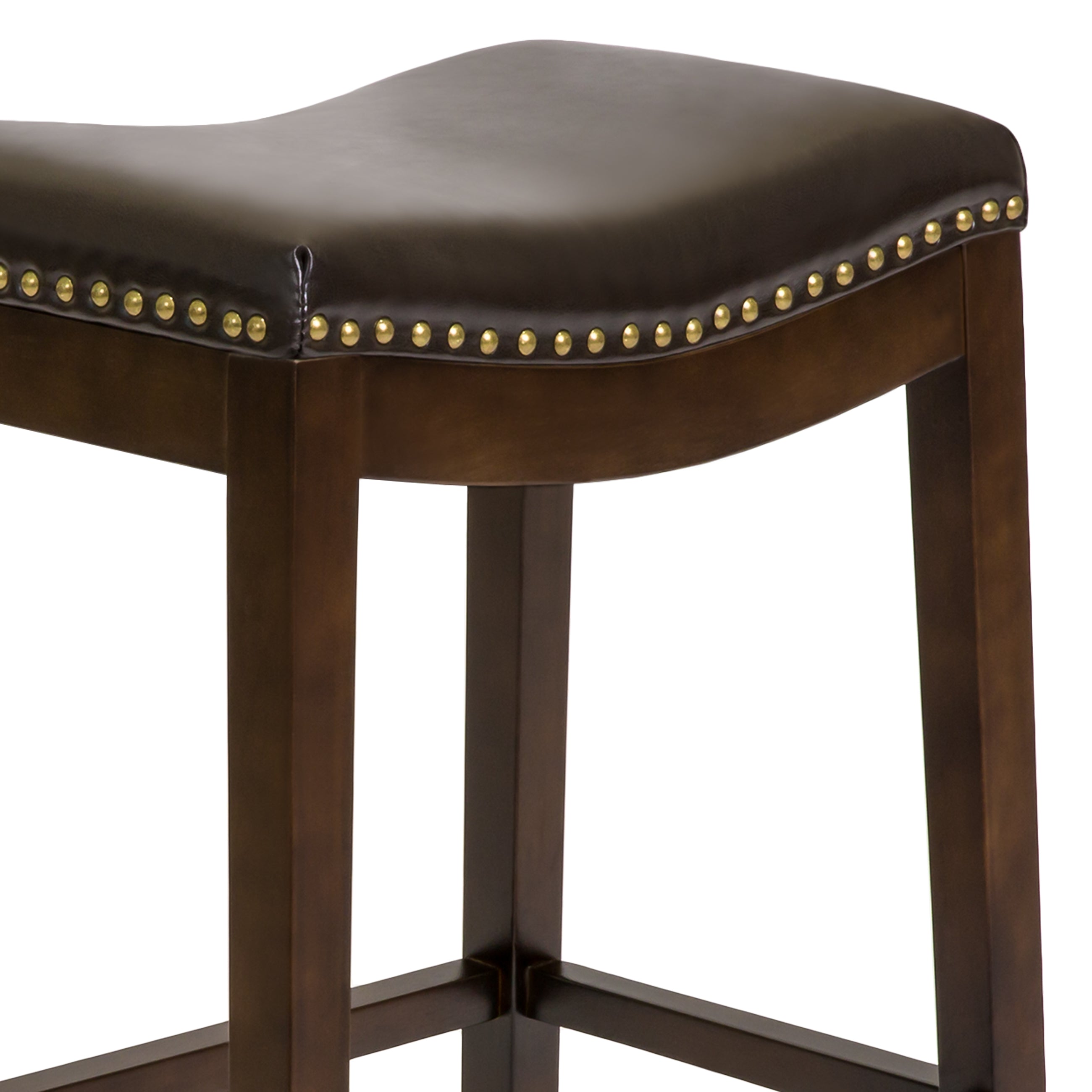 Set of 2 31in Backless Bar Stool Accent Chairs w/ Faux Leather Brass Studs