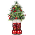 Santa Boots w/ Pre-Decorated Christmas Greenery Lights - 40in