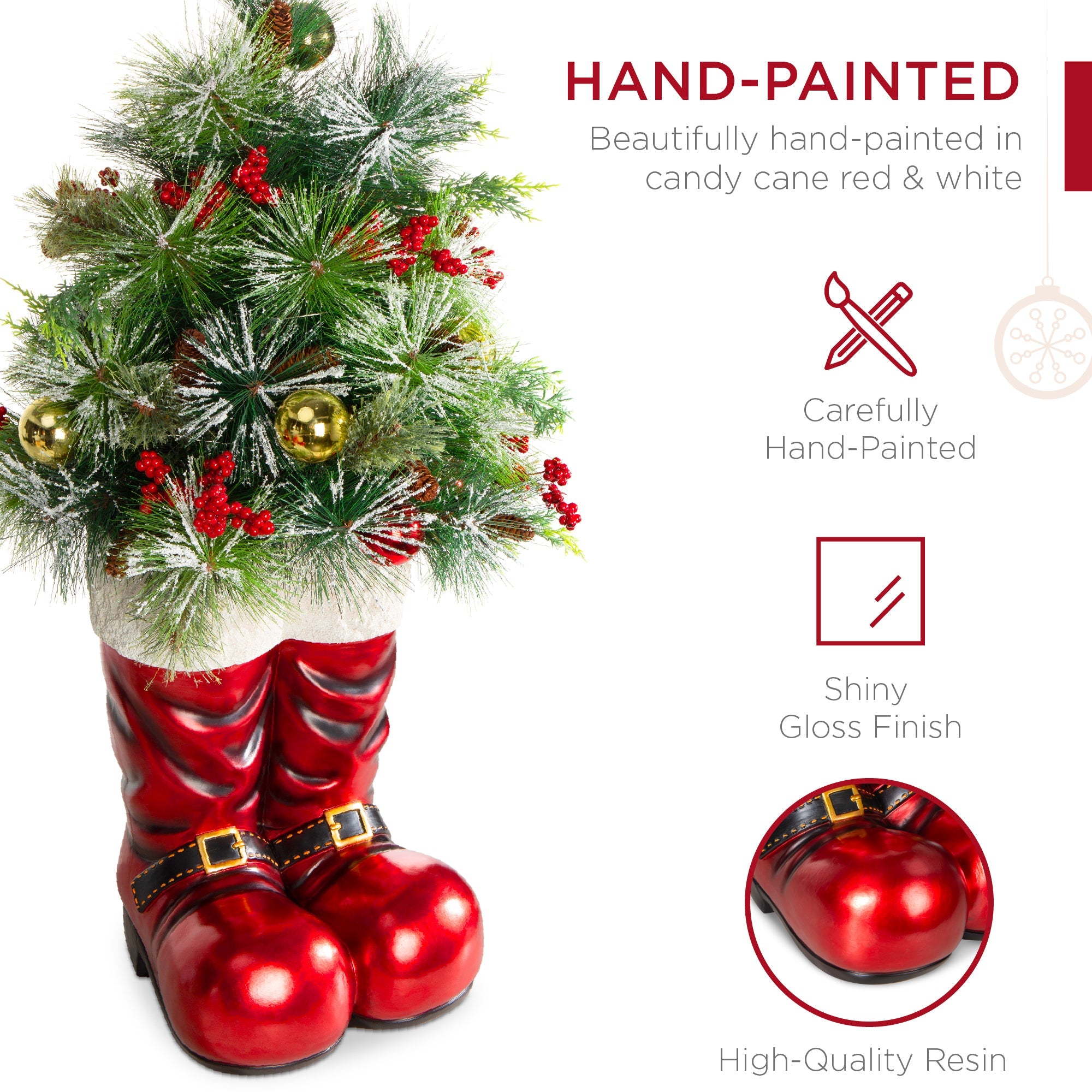 Santa Boots w/ Pre-Decorated Christmas Greenery Lights - 40in