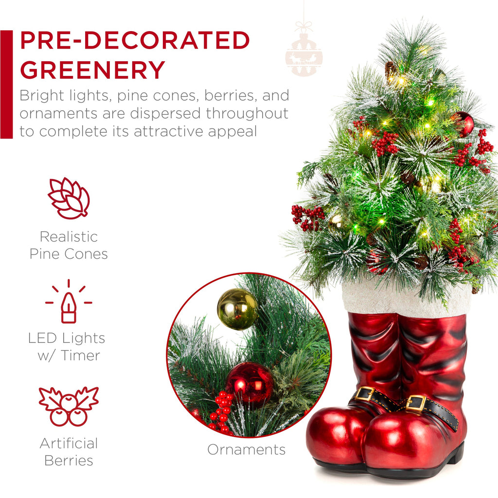 Santa Boots w/ Pre-Decorated Christmas Greenery Lights - 40in