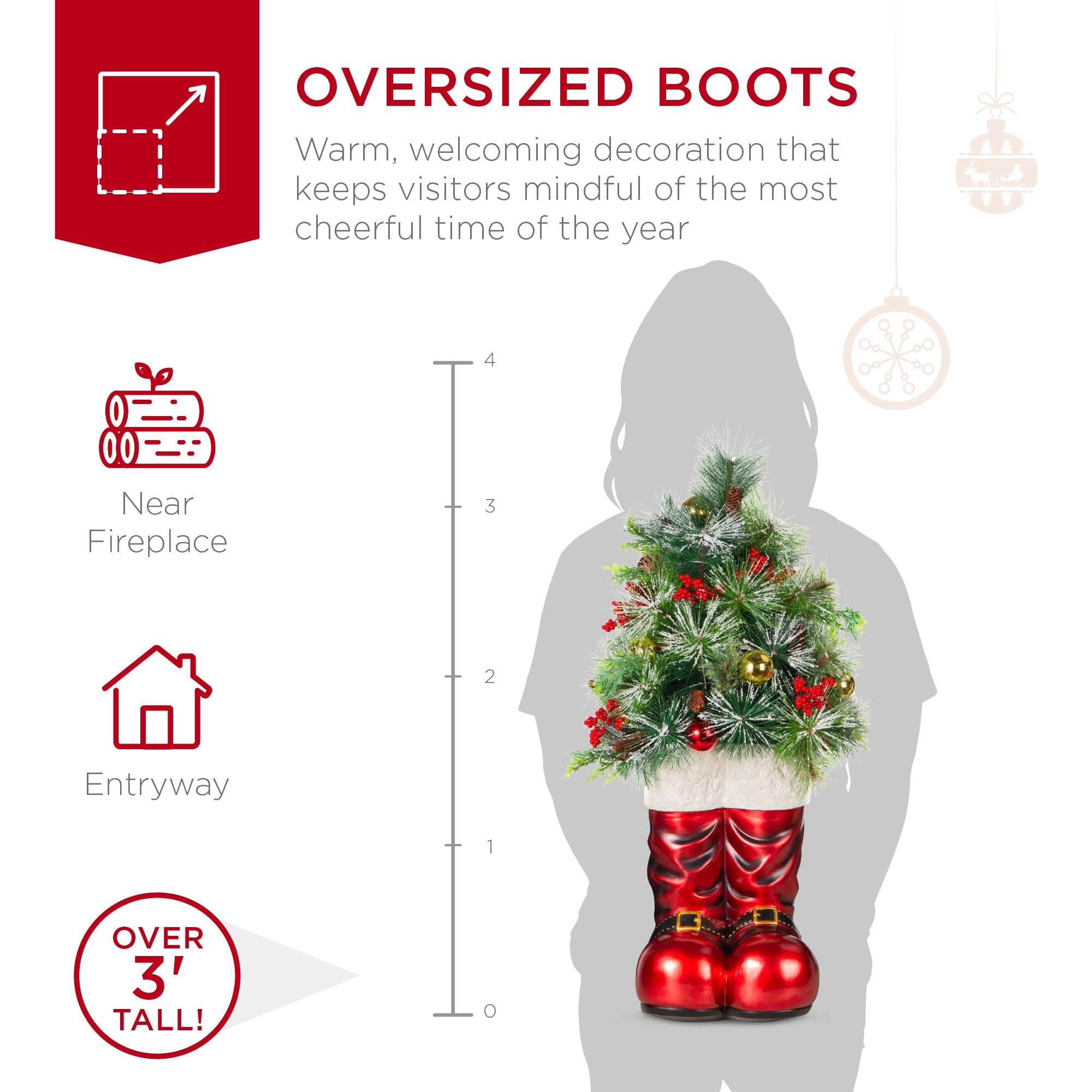 Santa Boots w/ Pre-Decorated Christmas Greenery Lights - 40in