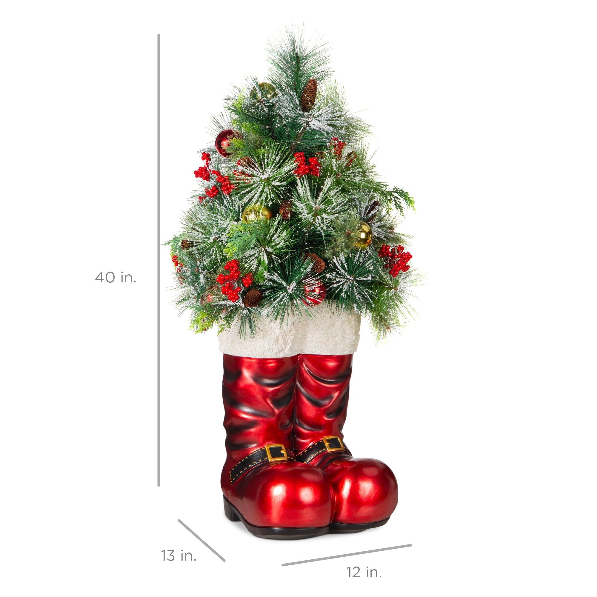 Santa Boots w/ Pre-Decorated Christmas Greenery Lights - 40in