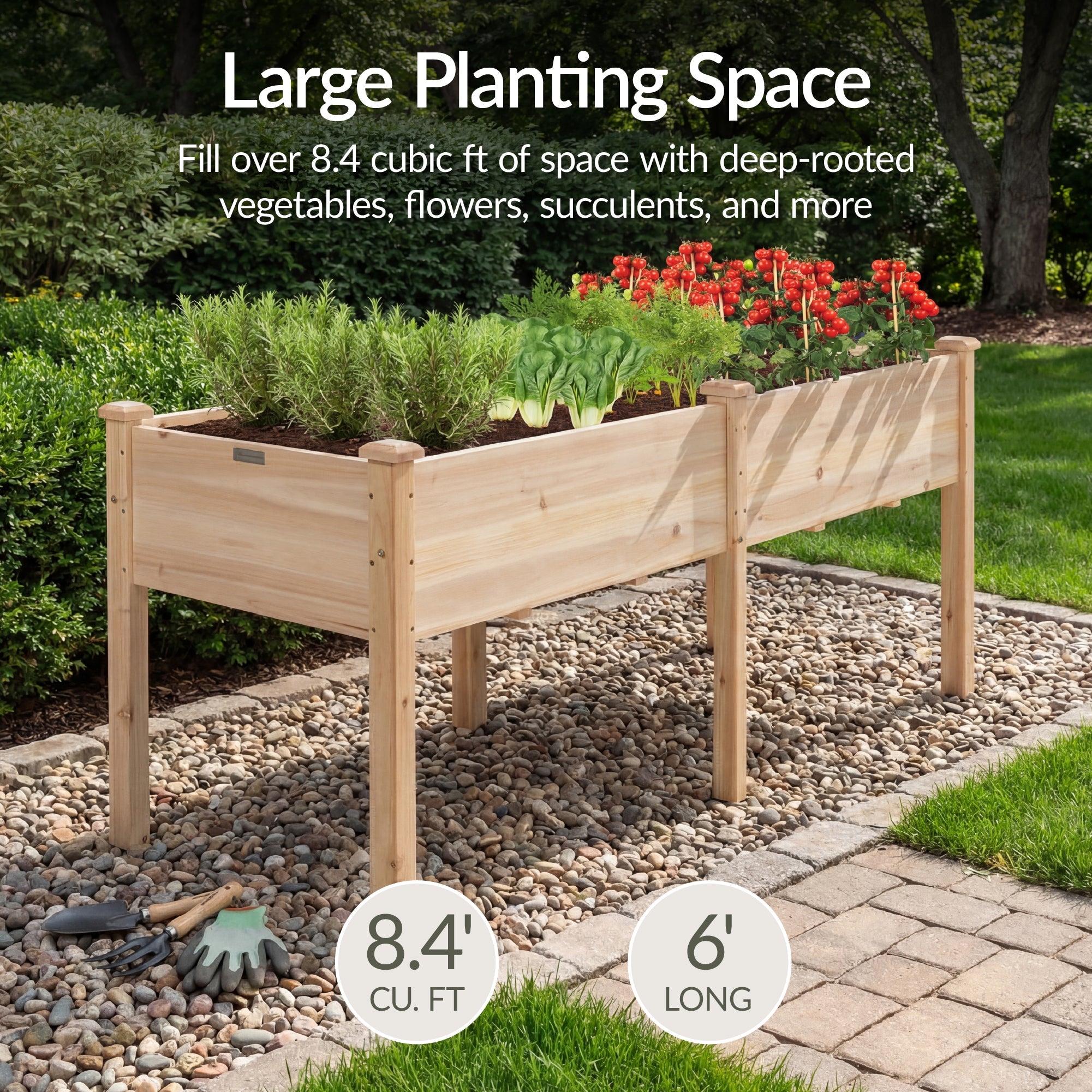 Raised Garden Bed Elevated Wood Garden Planter Stand - 72x24x30in