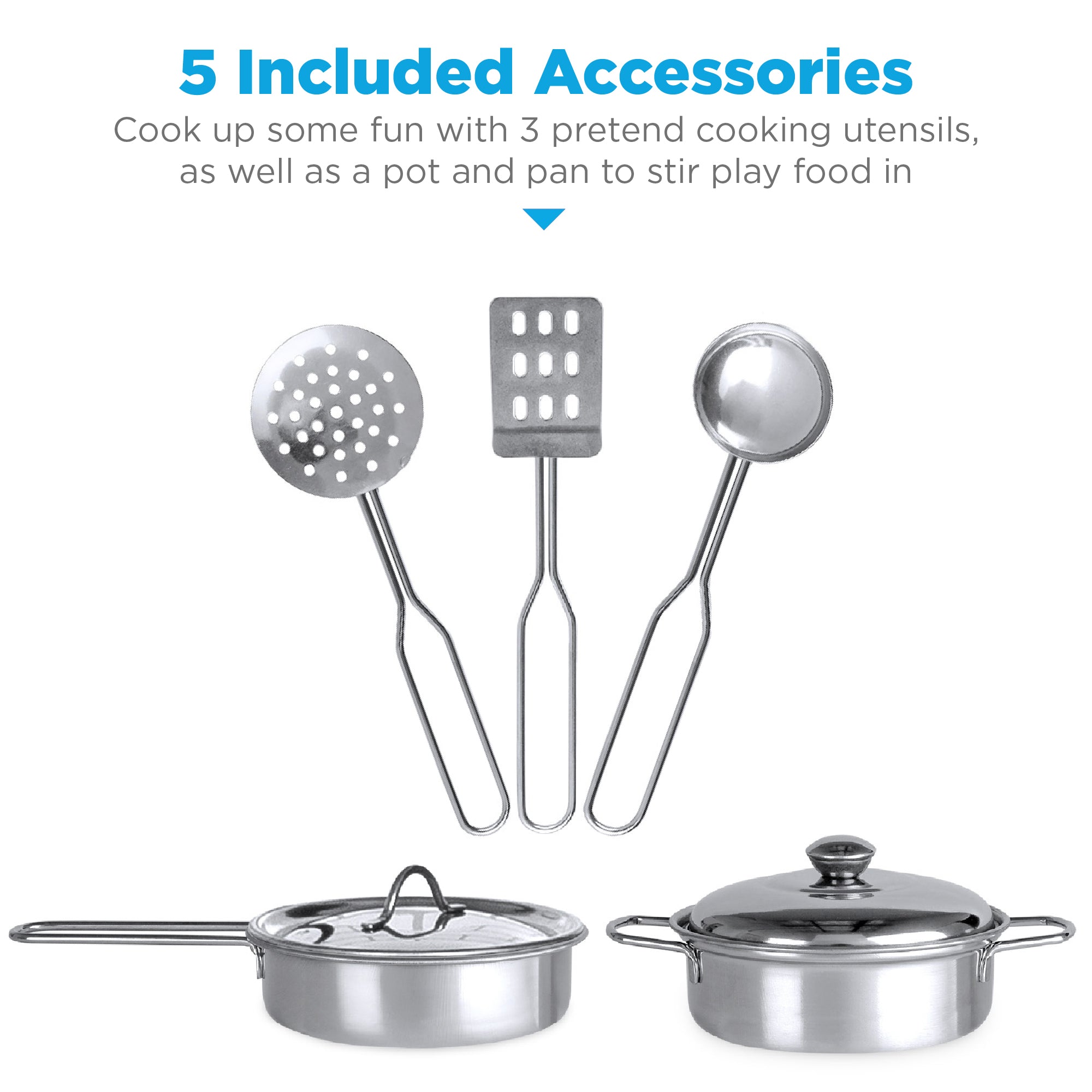 Pretend Play Wooden Farmhouse Kitchen Set w/ Storage 5 Accessories