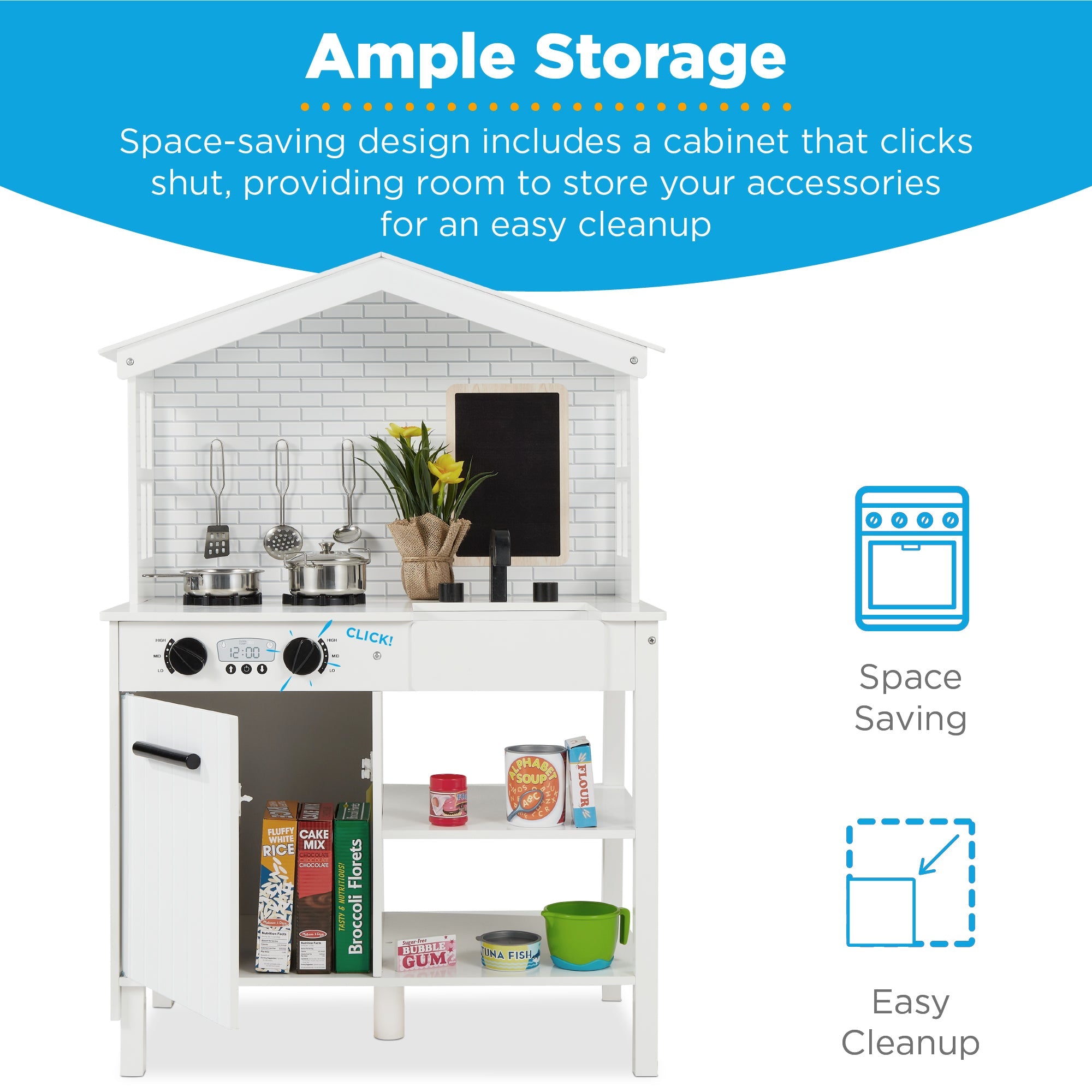 Pretend Play Wooden Farmhouse Kitchen Set w/ Storage 5 Accessories