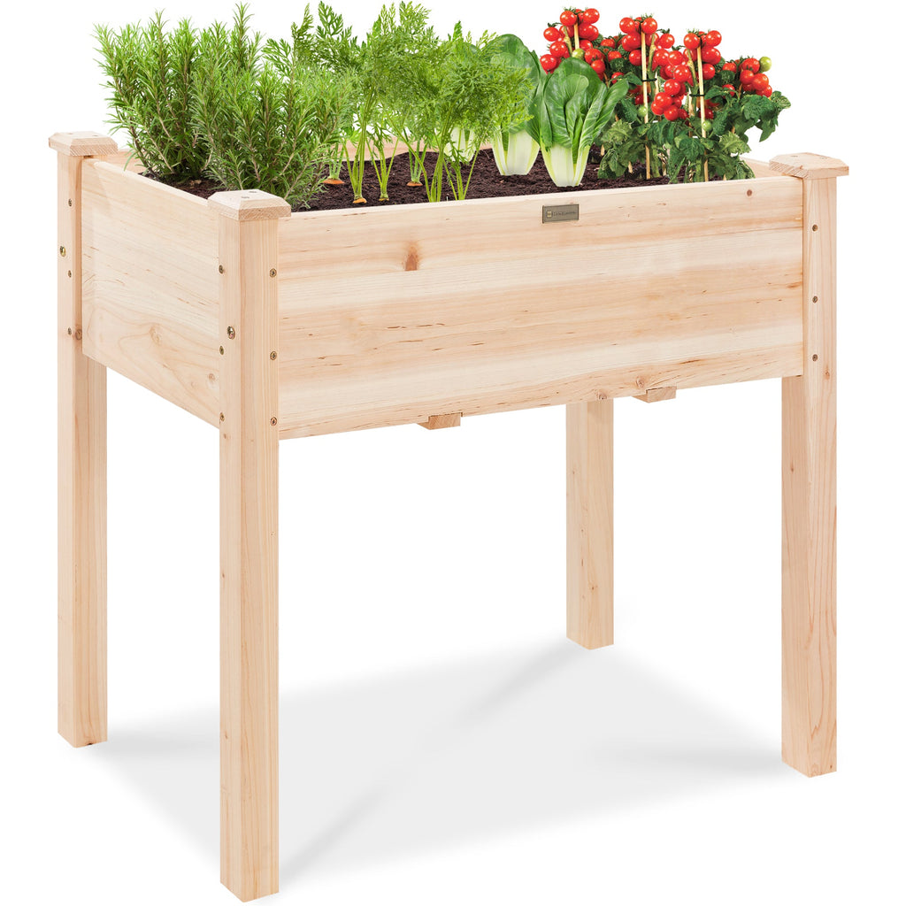 Raised Garden Bed Elevated Wood Planter Box Stand w/ Bed Liner - 34x18x30in