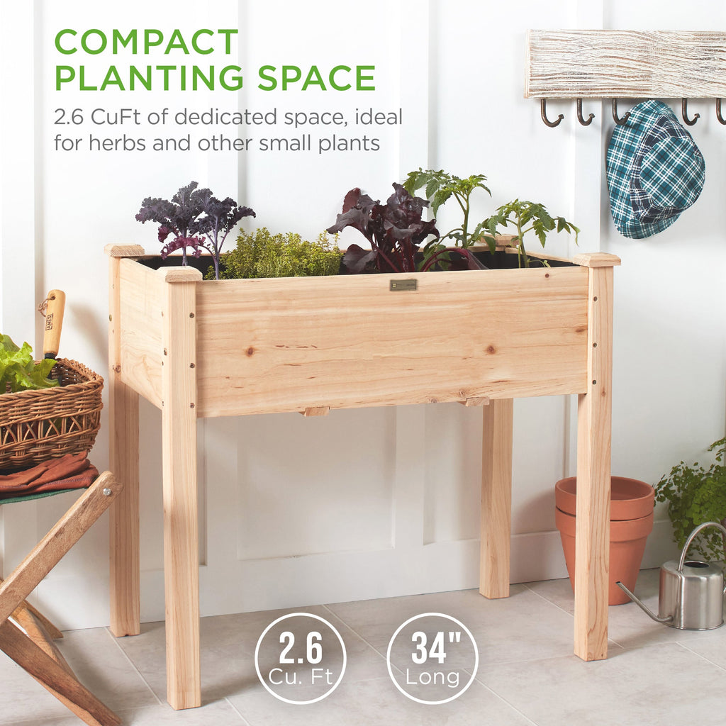 Raised Garden Bed Elevated Wood Planter Box Stand w/ Bed Liner - 34x18x30in