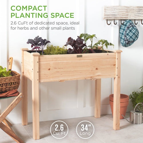 Raised Garden Bed Elevated Wood Planter Box Stand w/ Bed Liner - 34x18x30in