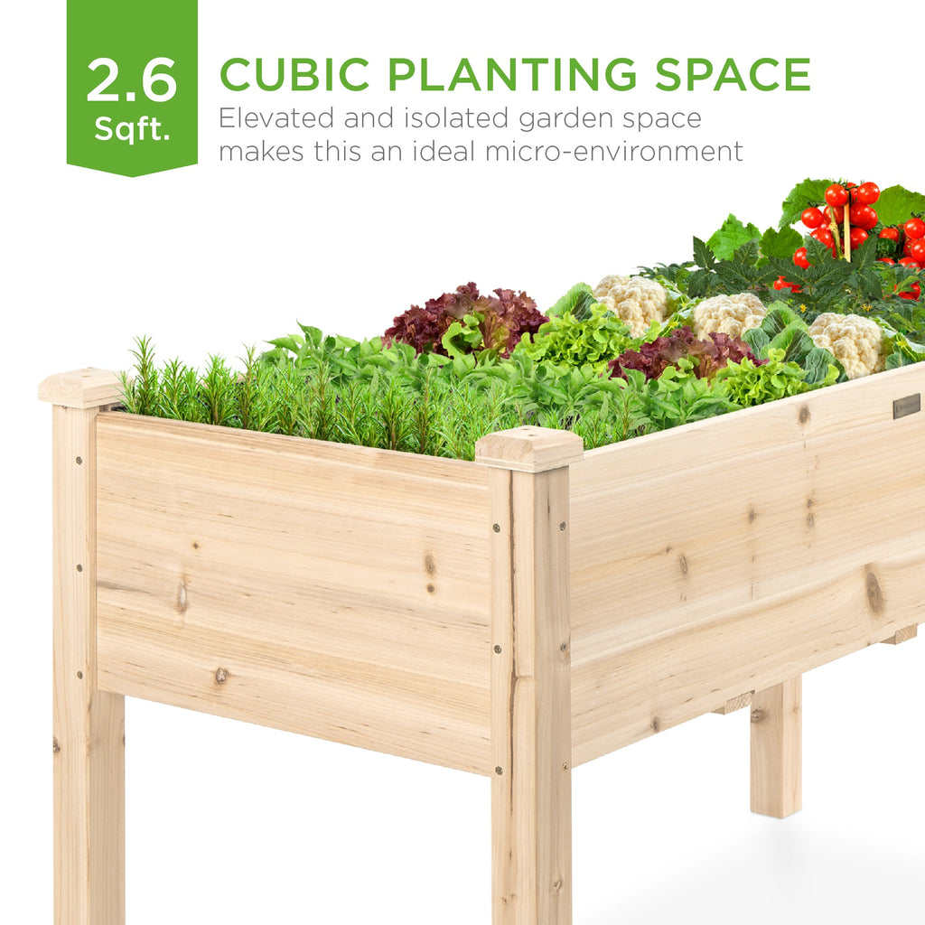 Raised Garden Bed Elevated Wood Planter Box Stand w/ Bed Liner - 34x18x30in