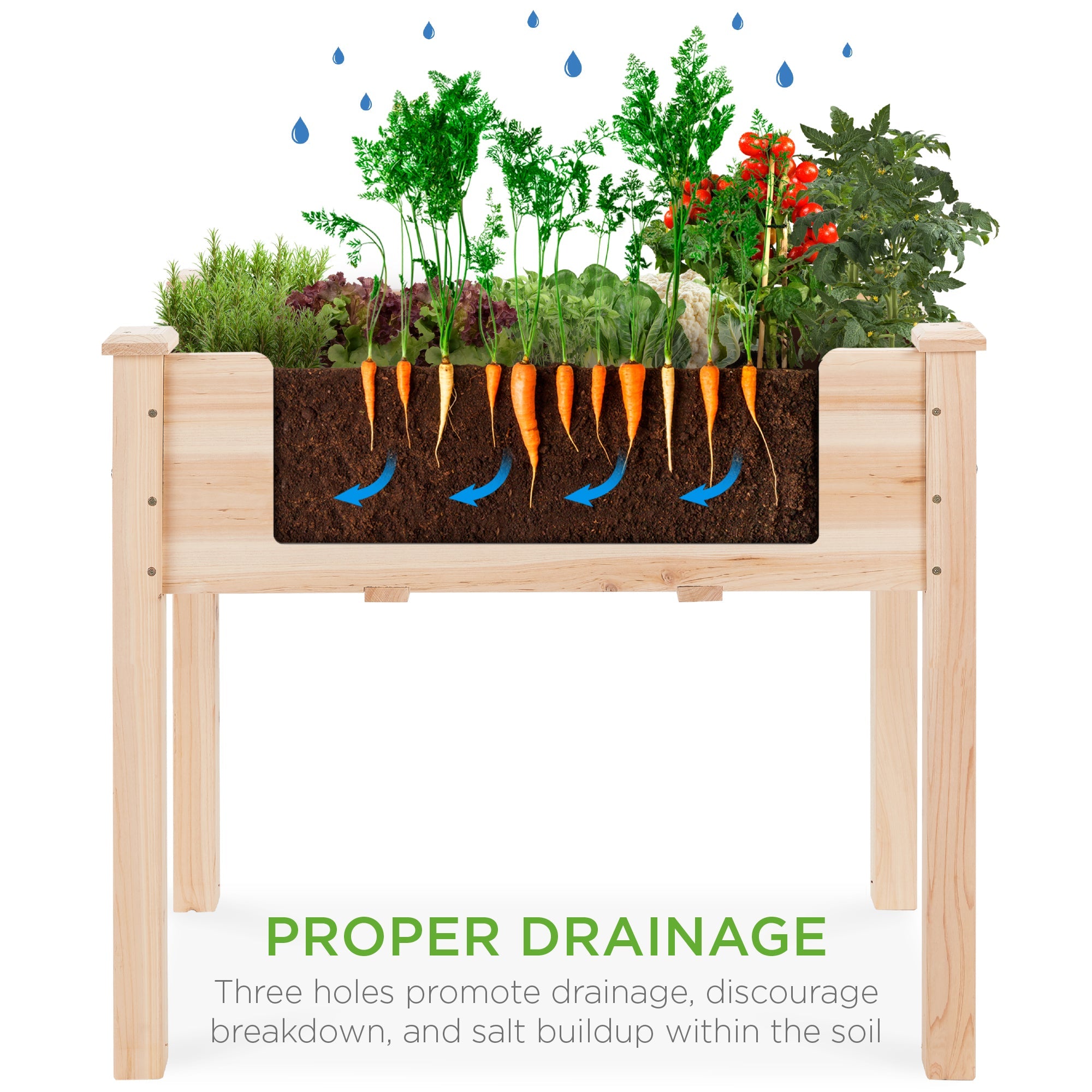 Raised Garden Bed Elevated Wood Planter Box Stand w/ Bed Liner - 34x18x30in