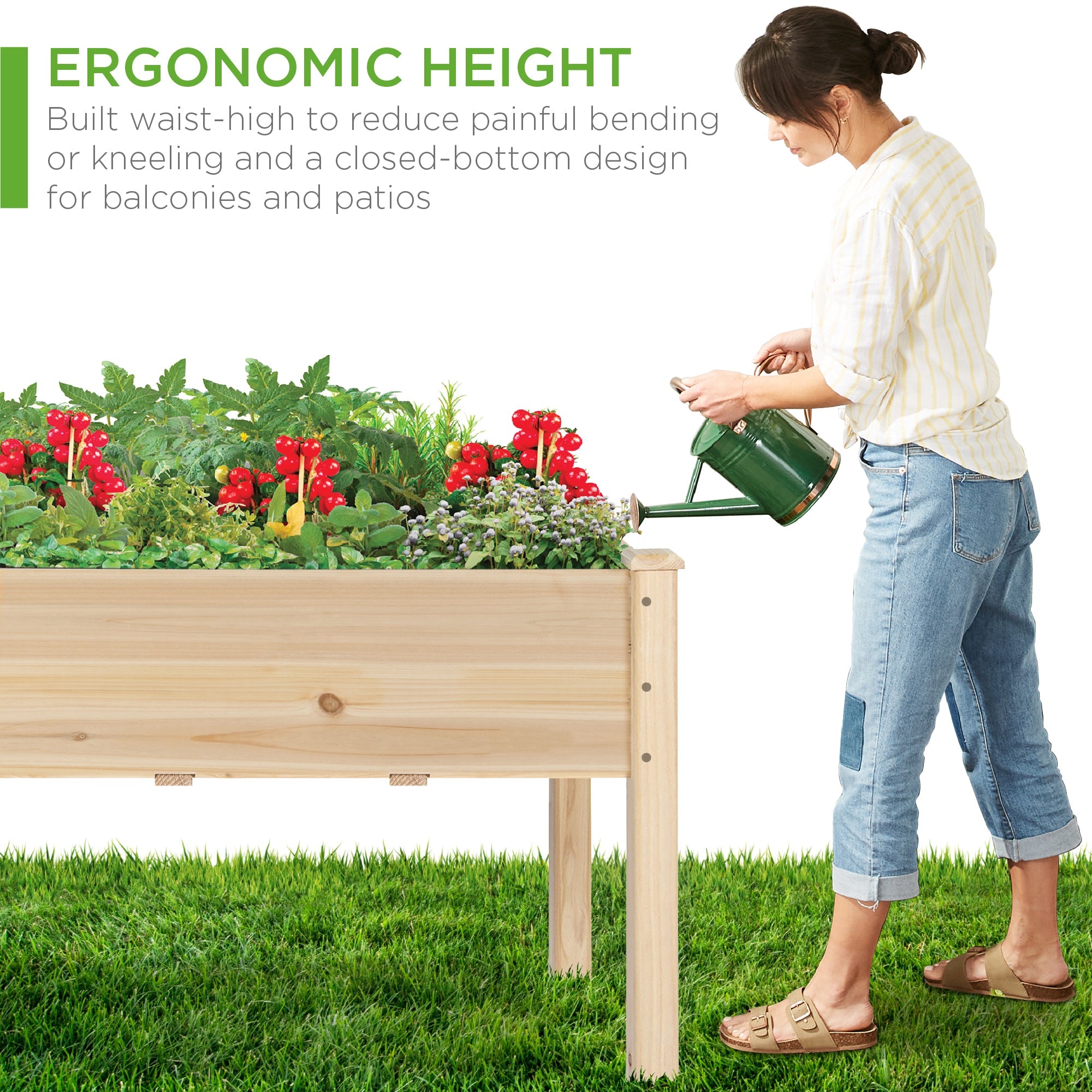 Raised Garden Bed Elevated Wood Planter Box Stand w/ Bed Liner - 34x18x30in