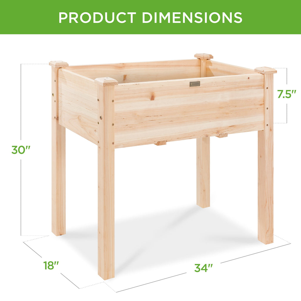 Raised Garden Bed Elevated Wood Planter Box Stand w/ Bed Liner - 34x18x30in