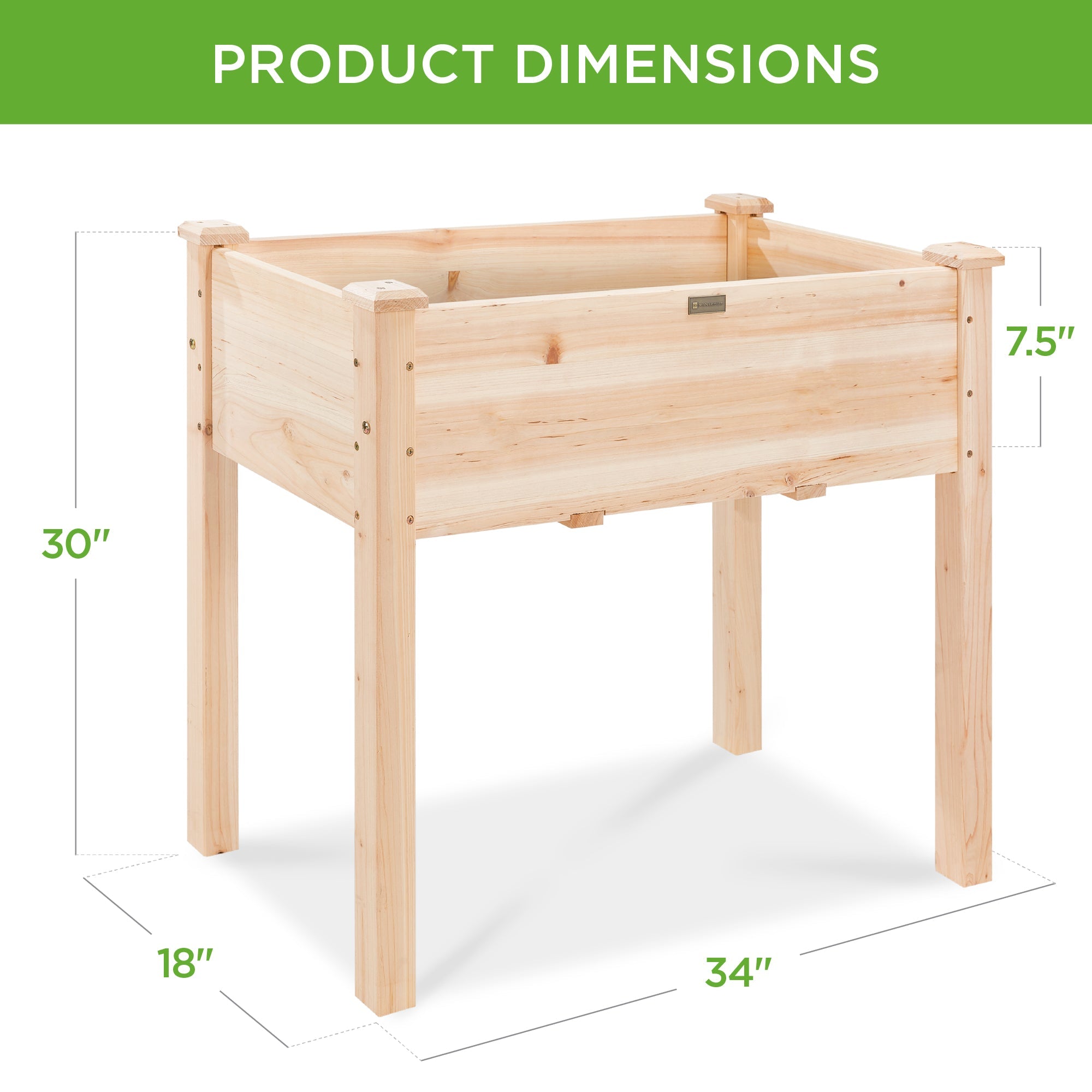 Raised Garden Bed Elevated Wood Planter Box Stand w/ Bed Liner - 34x18x30in