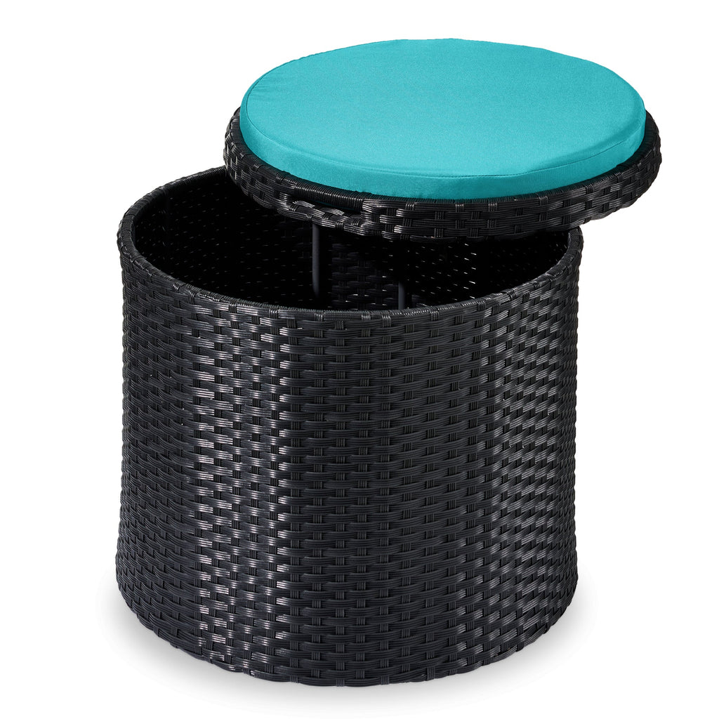 Round Wicker Ottoman Multipurpose Furniture w/ Removable Cushion