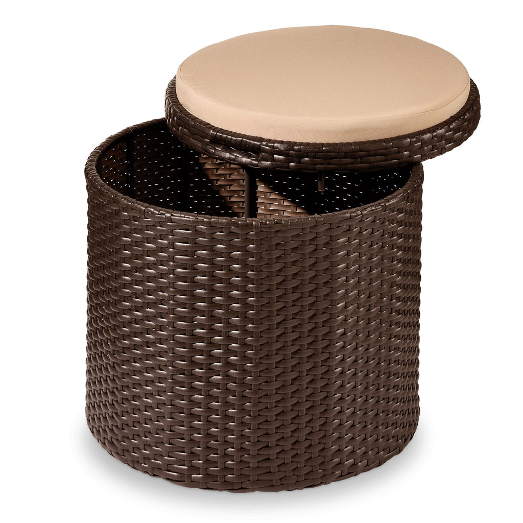 Round Wicker Ottoman Multipurpose Furniture w/ Removable Cushion