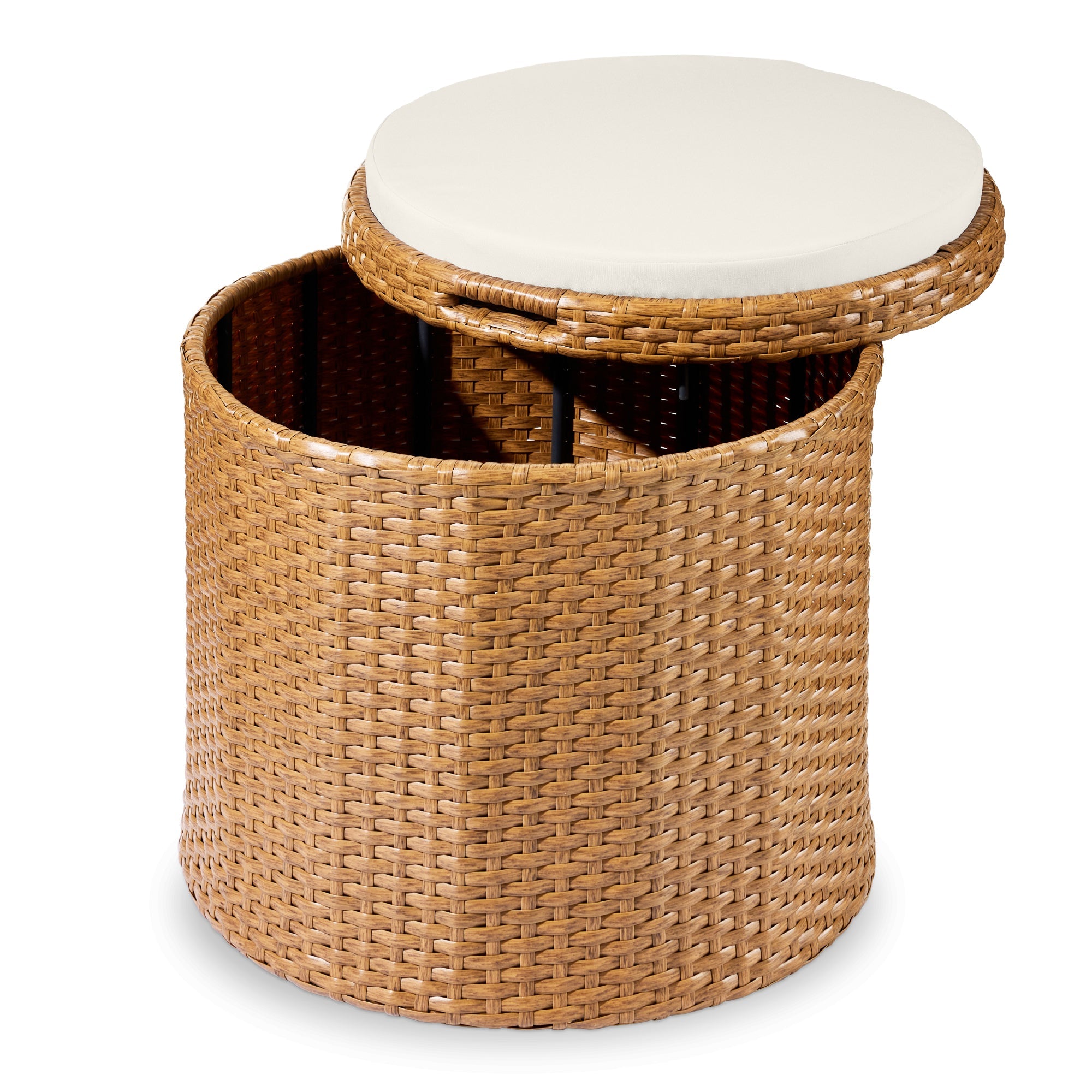 Round Wicker Ottoman Multipurpose Furniture w/ Removable Cushion
