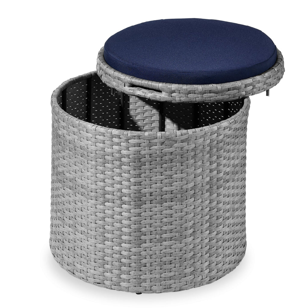 Round Wicker Ottoman Multipurpose Furniture w/ Removable Cushion