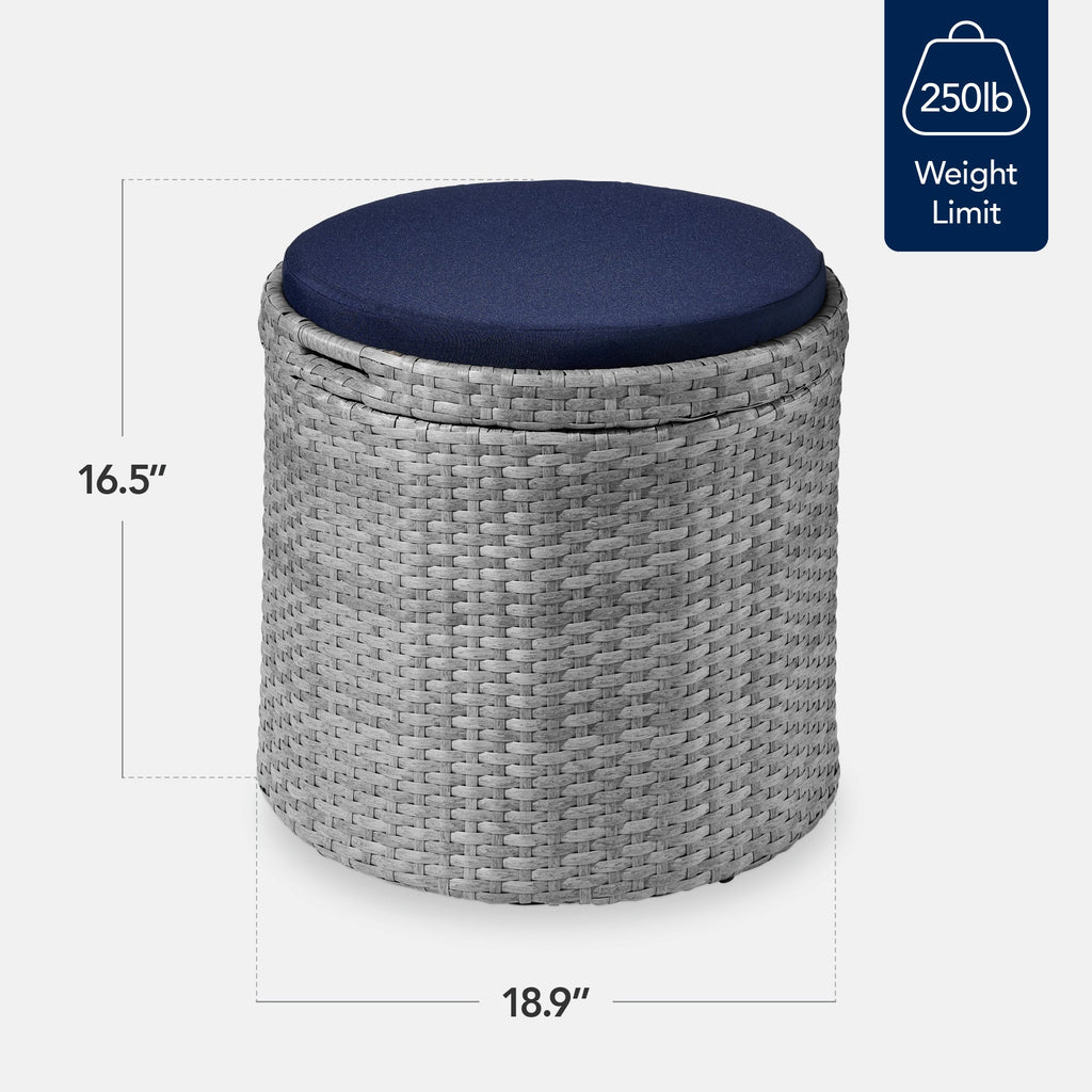 Round Wicker Ottoman Multipurpose Furniture w/ Removable Cushion