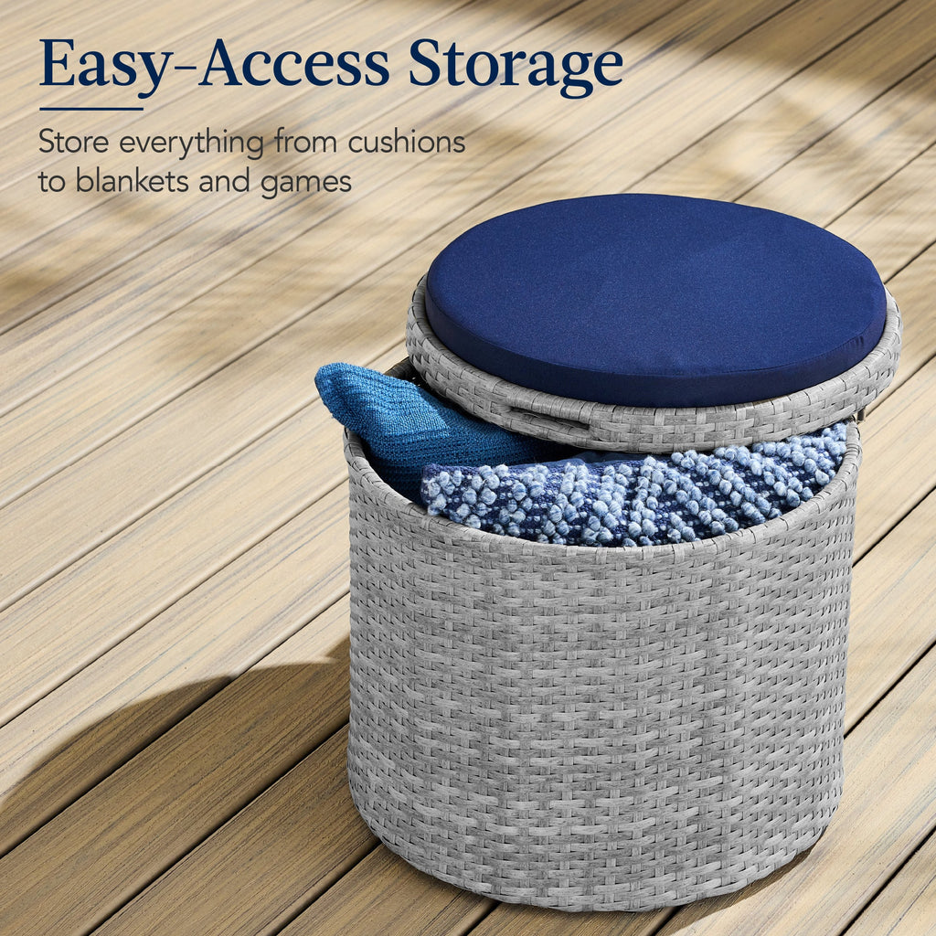 Round Wicker Ottoman Multipurpose Furniture w/ Removable Cushion