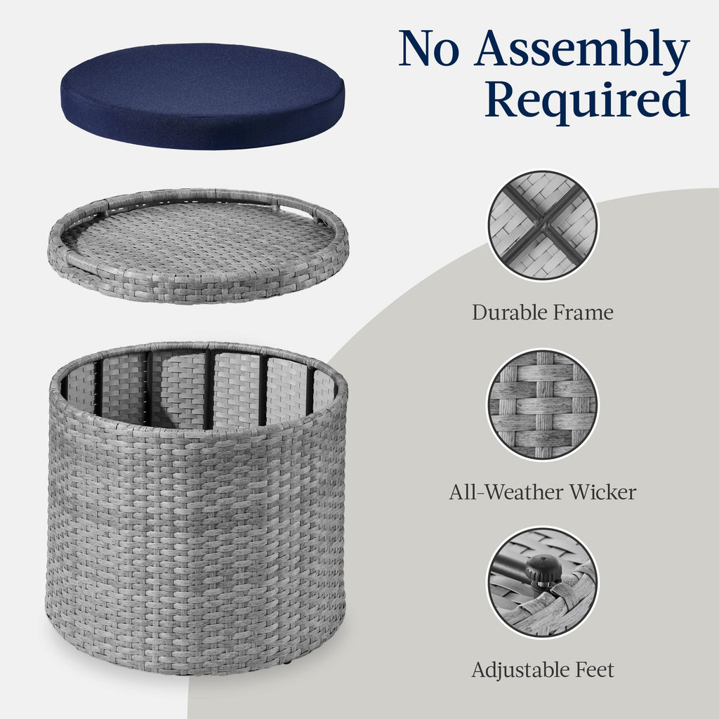 Round Wicker Ottoman Multipurpose Furniture w/ Removable Cushion