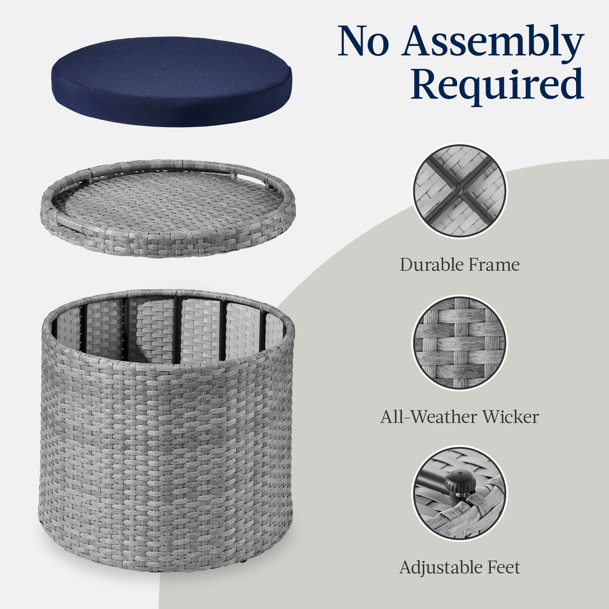 Round Wicker Ottoman Multipurpose Furniture w/ Removable Cushion