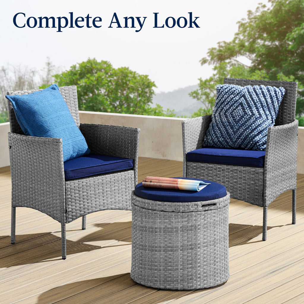 Round Wicker Ottoman Multipurpose Furniture w/ Removable Cushion