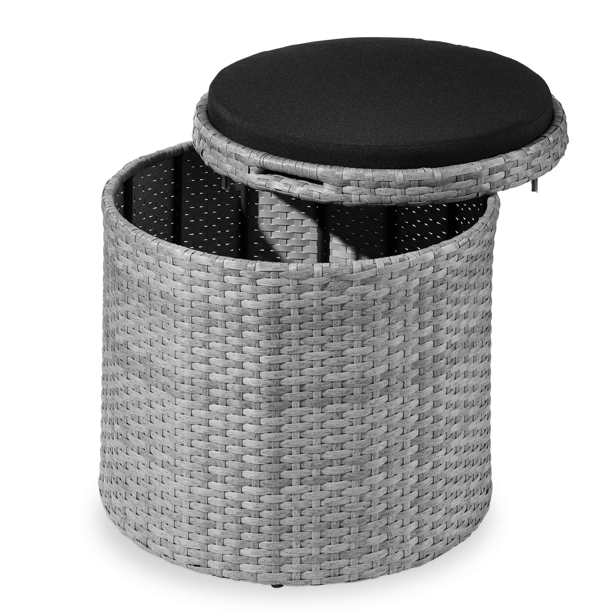 Round Wicker Ottoman Multipurpose Furniture w/ Removable Cushion