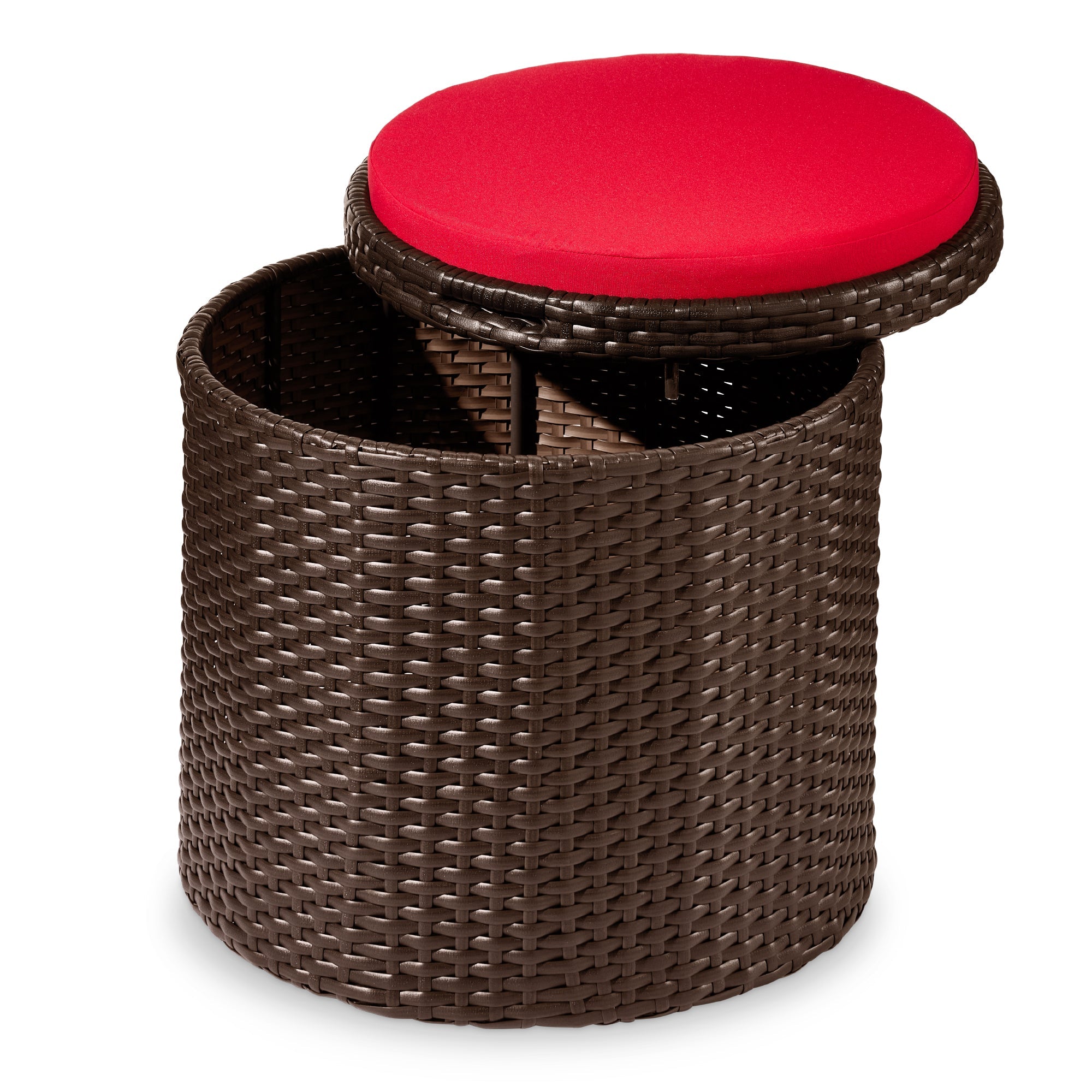 Round Wicker Ottoman Multipurpose Furniture w/ Removable Cushion