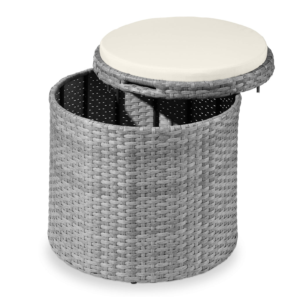 Round Wicker Ottoman Multipurpose Furniture w/ Removable Cushion